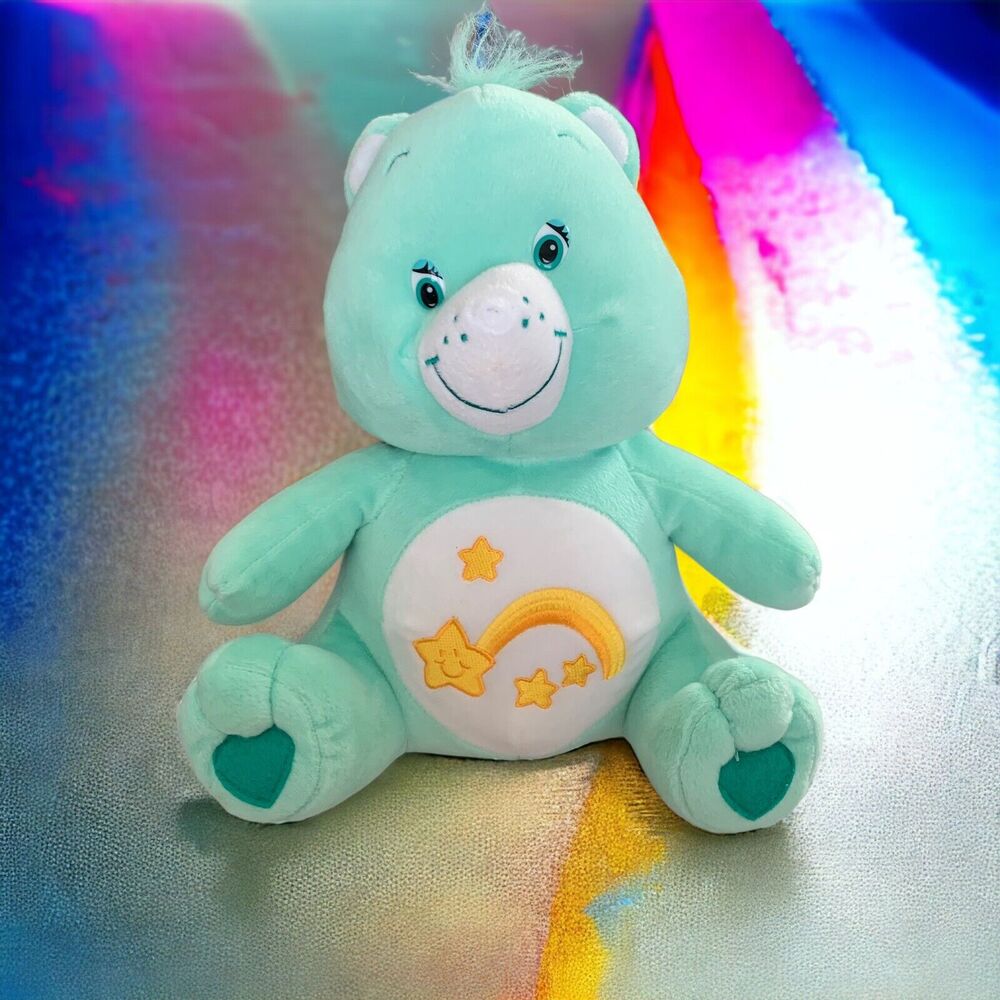 Vintage 2003 Wish Care Bear Plush Shooting Star Stuffed Animal Light Green